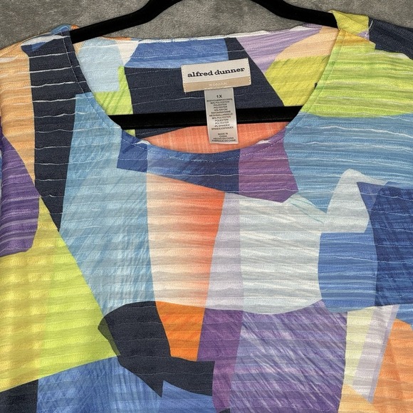 Alfred Dunner 1X Top Shirt Blue Purple Geometric Flutter 3/4 Sleeve Scoop Neck - Picture 3 of 8